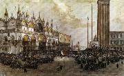 Luigi Querena The People of Venice Raise the Tricolor in Saint Mark's Square oil painting